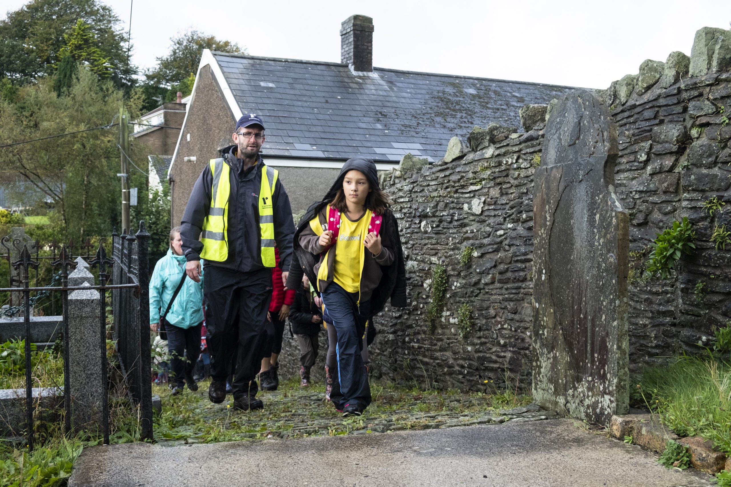 Walking past Llantrisant Church